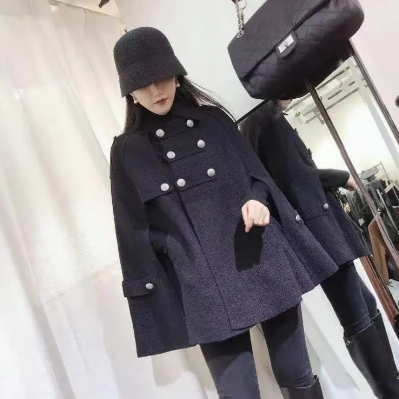 New Style Coat Cloak Women Loose Fashion Double Breasted Coat