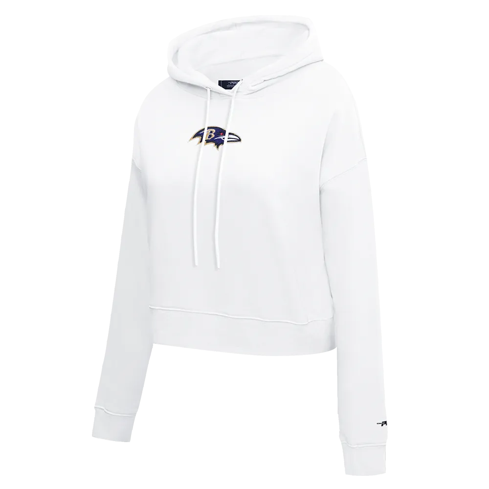 NFL BALTIMORE RAVENS CLASSIC WOMEN'S CROPPED PO HOODIE (WHITE)