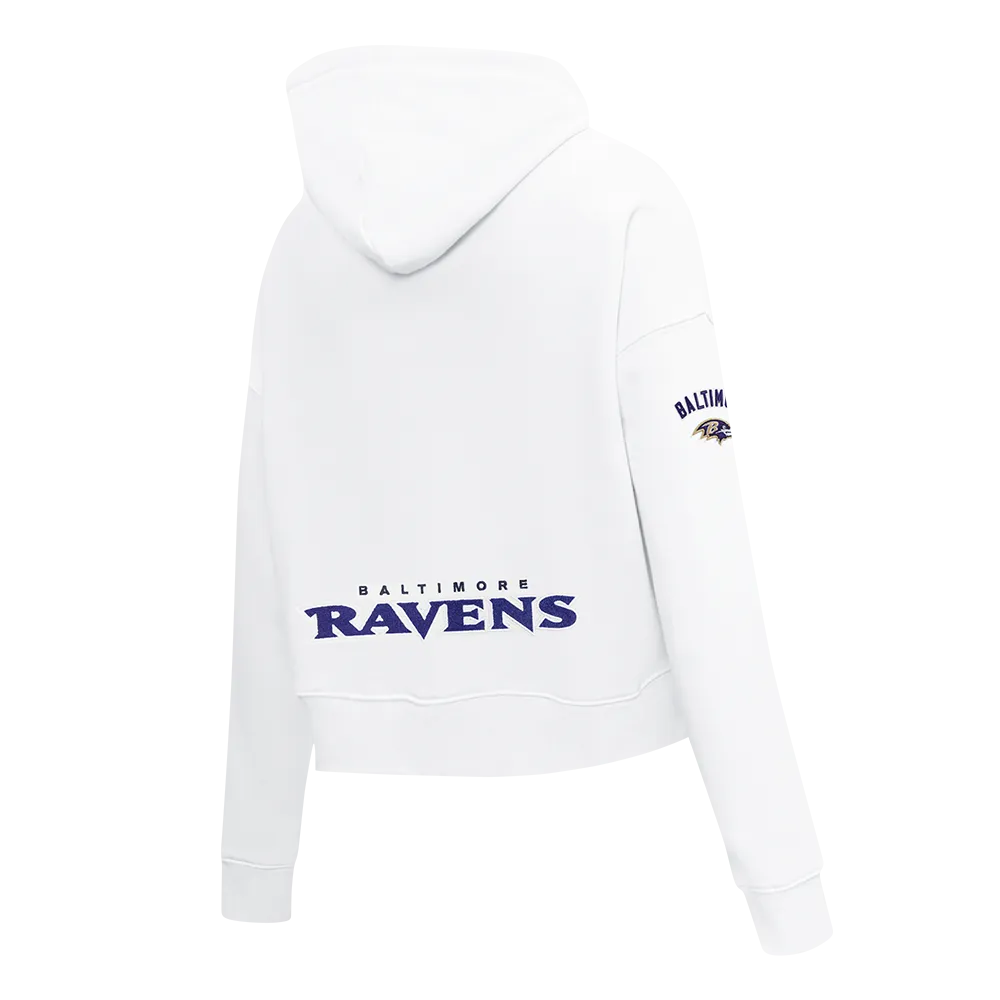 NFL BALTIMORE RAVENS CLASSIC WOMEN'S CROPPED PO HOODIE (WHITE)