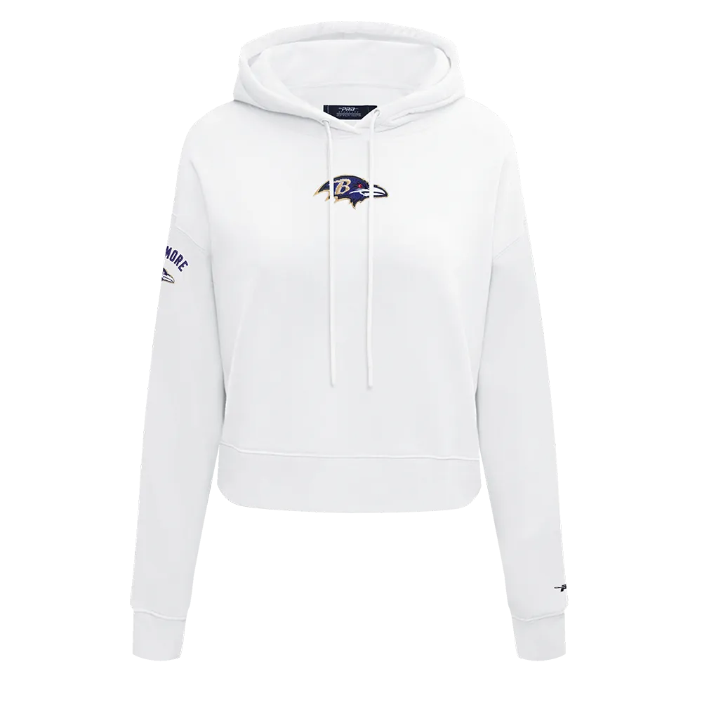 NFL BALTIMORE RAVENS CLASSIC WOMEN'S CROPPED PO HOODIE (WHITE)