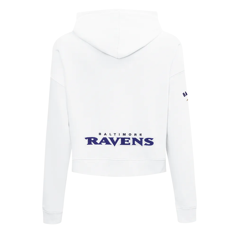 NFL BALTIMORE RAVENS CLASSIC WOMEN'S CROPPED PO HOODIE (WHITE)