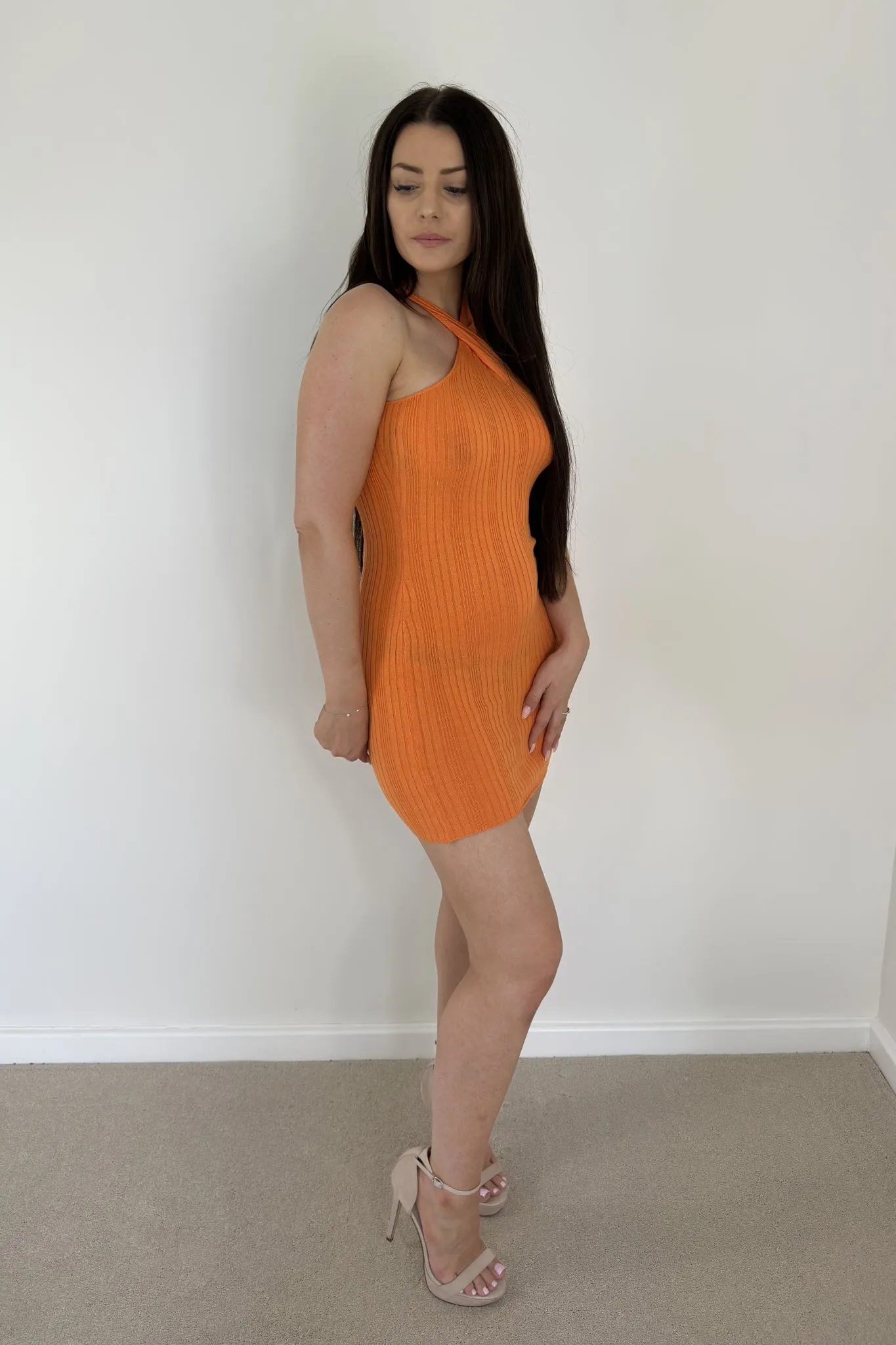 Noisy May Twist Front Knit Mini Dress in Orange