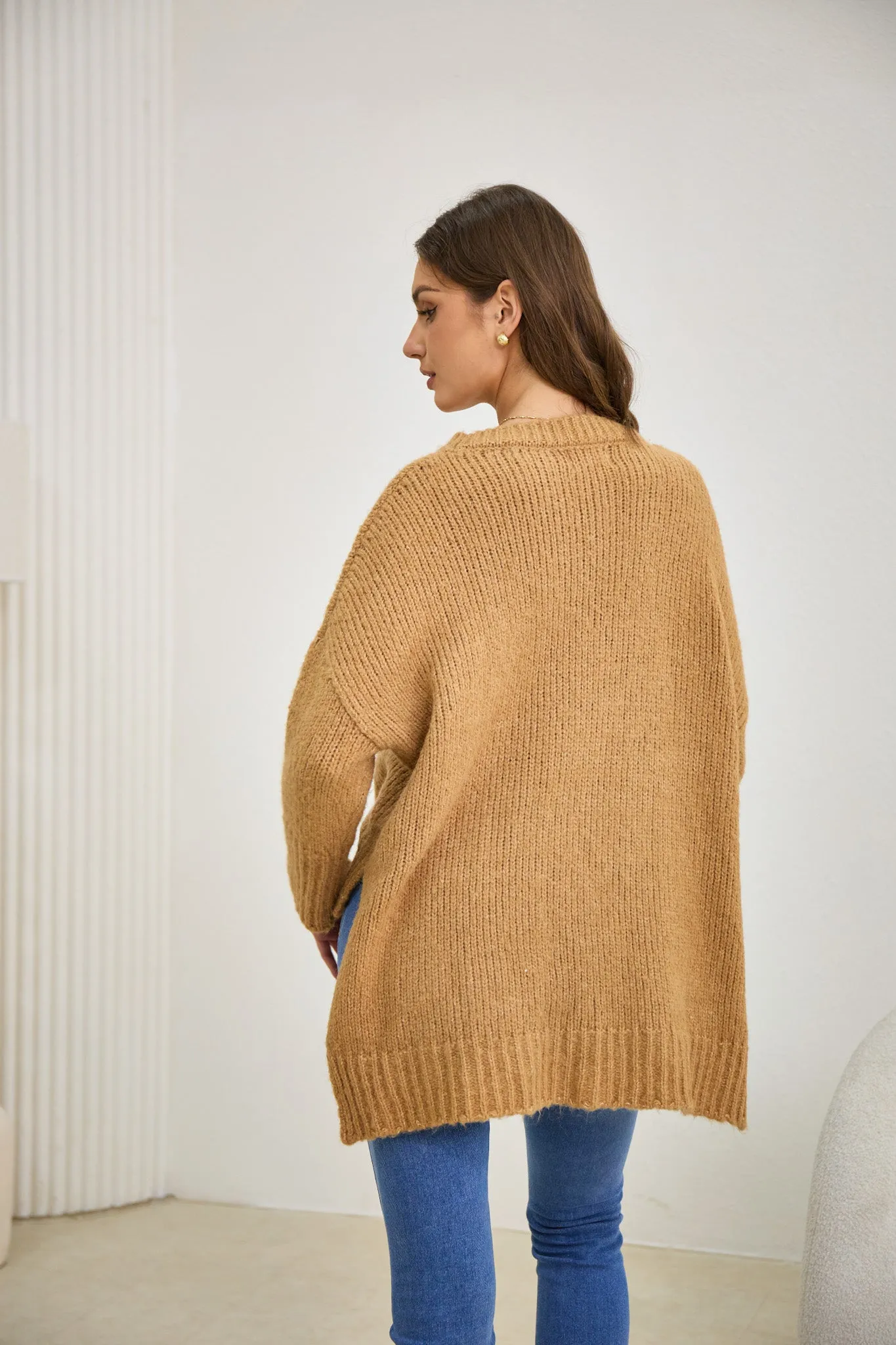 Nora Brown Step Hem Knit Sweater