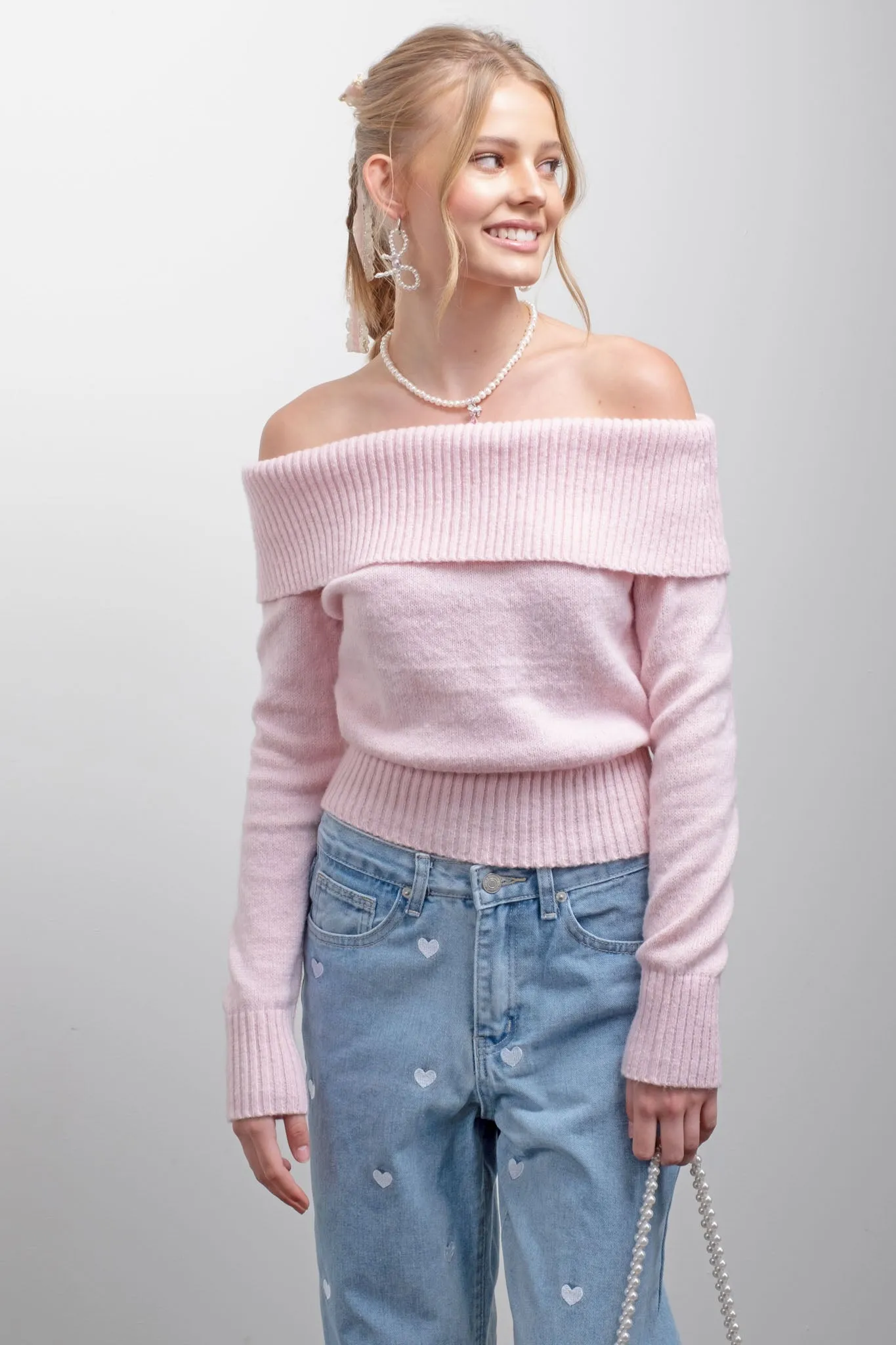 OFF THE SHOULDER KNIT PULLOVER SWEATER