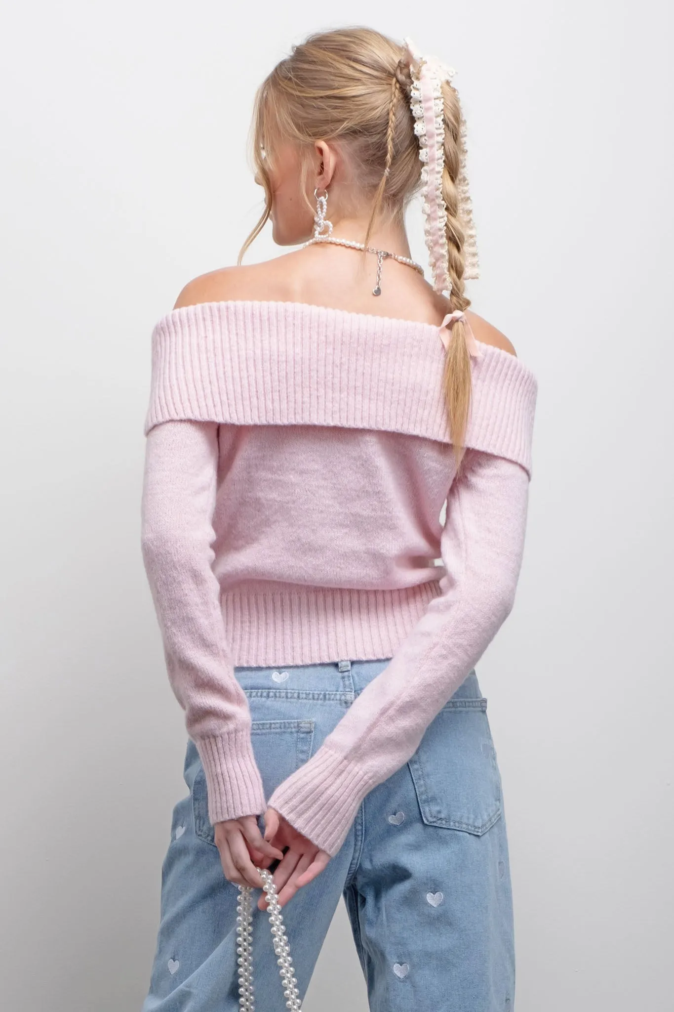 OFF THE SHOULDER KNIT PULLOVER SWEATER