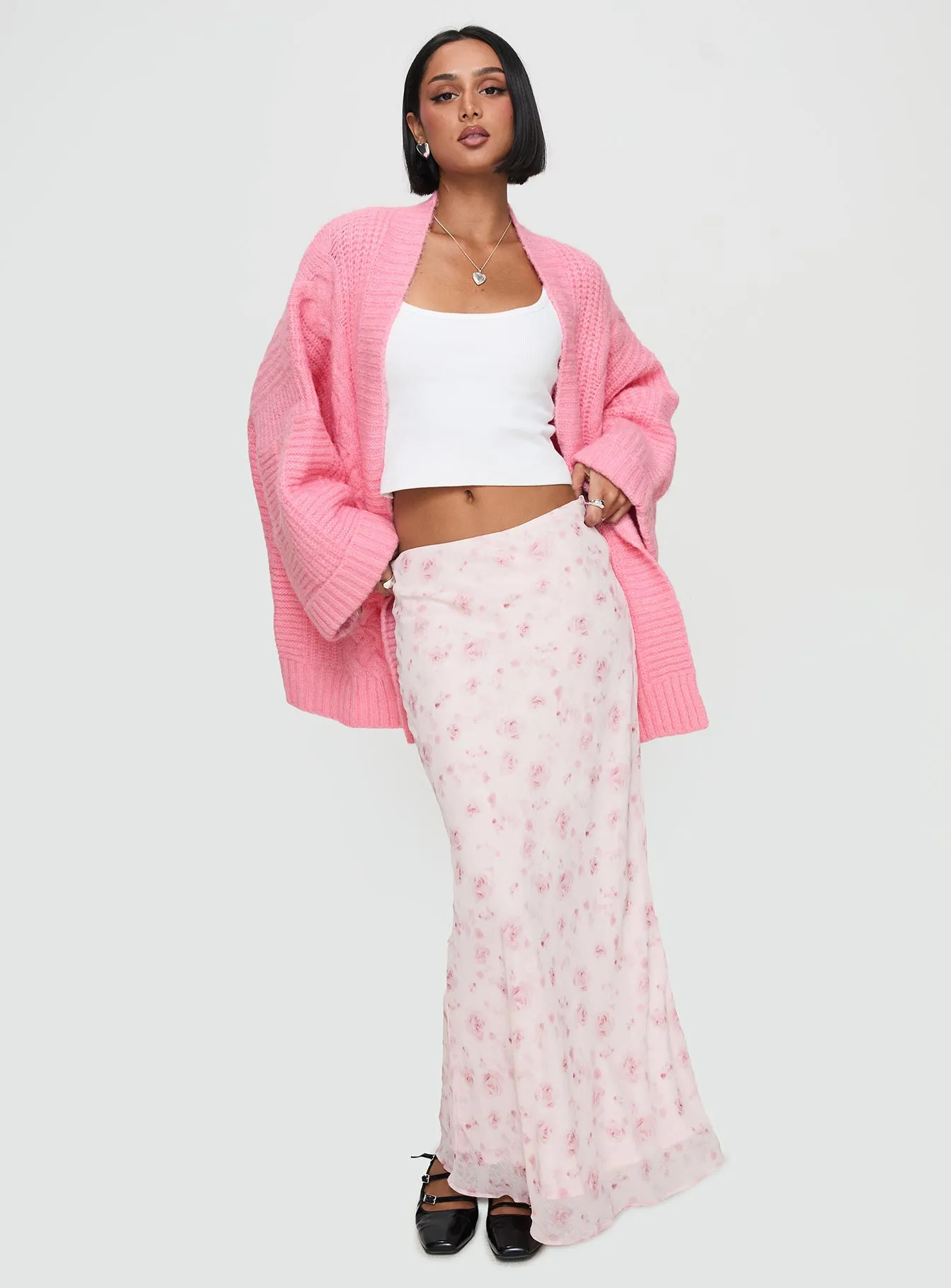 Paisleigh Cable Knit Cardigan Pink