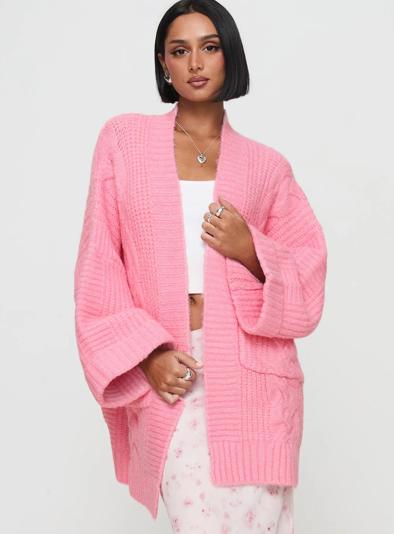 Paisleigh Cable Knit Cardigan Pink