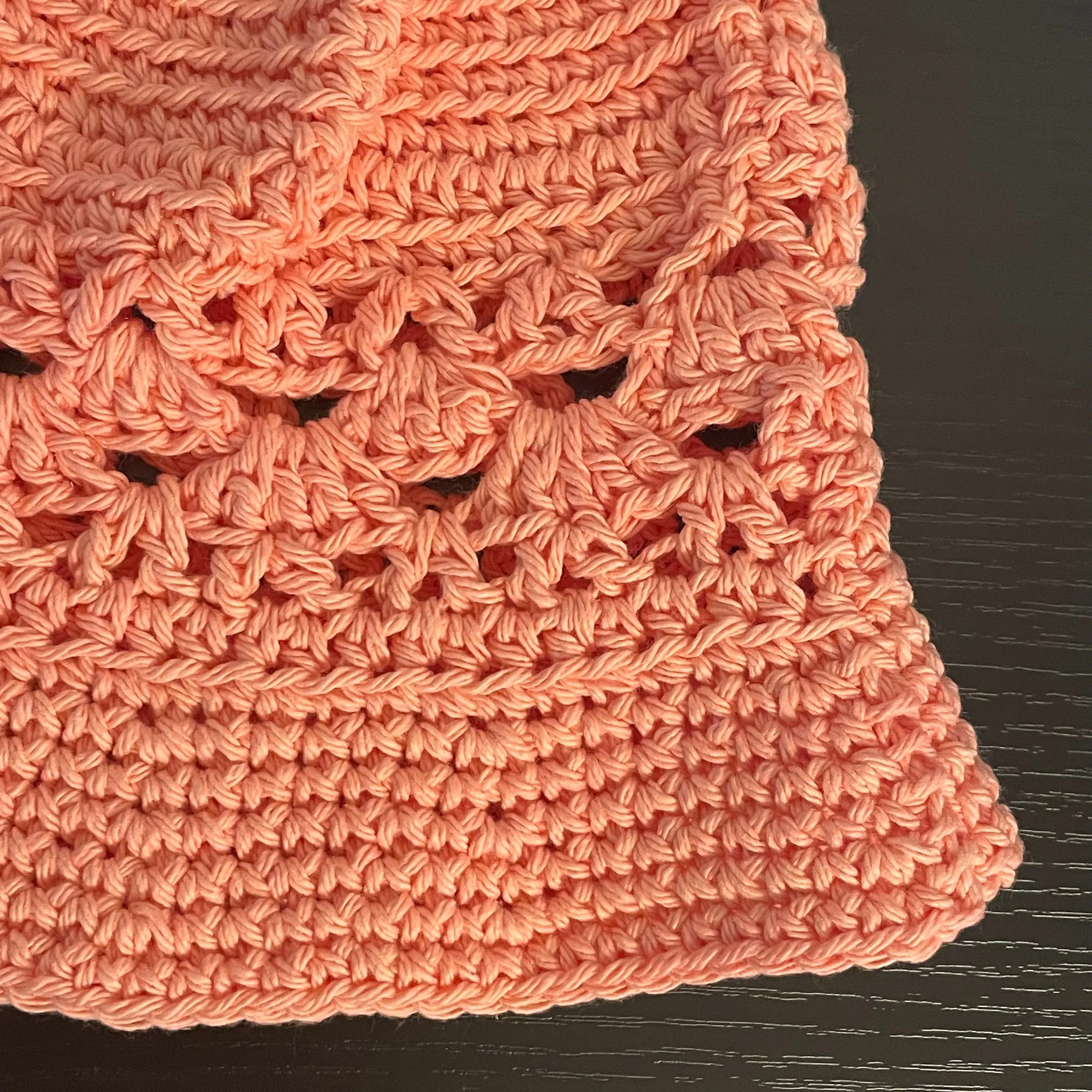 Peach Hand Crocheted Bucket Hat Vintage Retro Style 23.25" Outdoor Handmade Knit Sun Beach Floppy Brim Open Stitch Band Accent Pastel Cotton