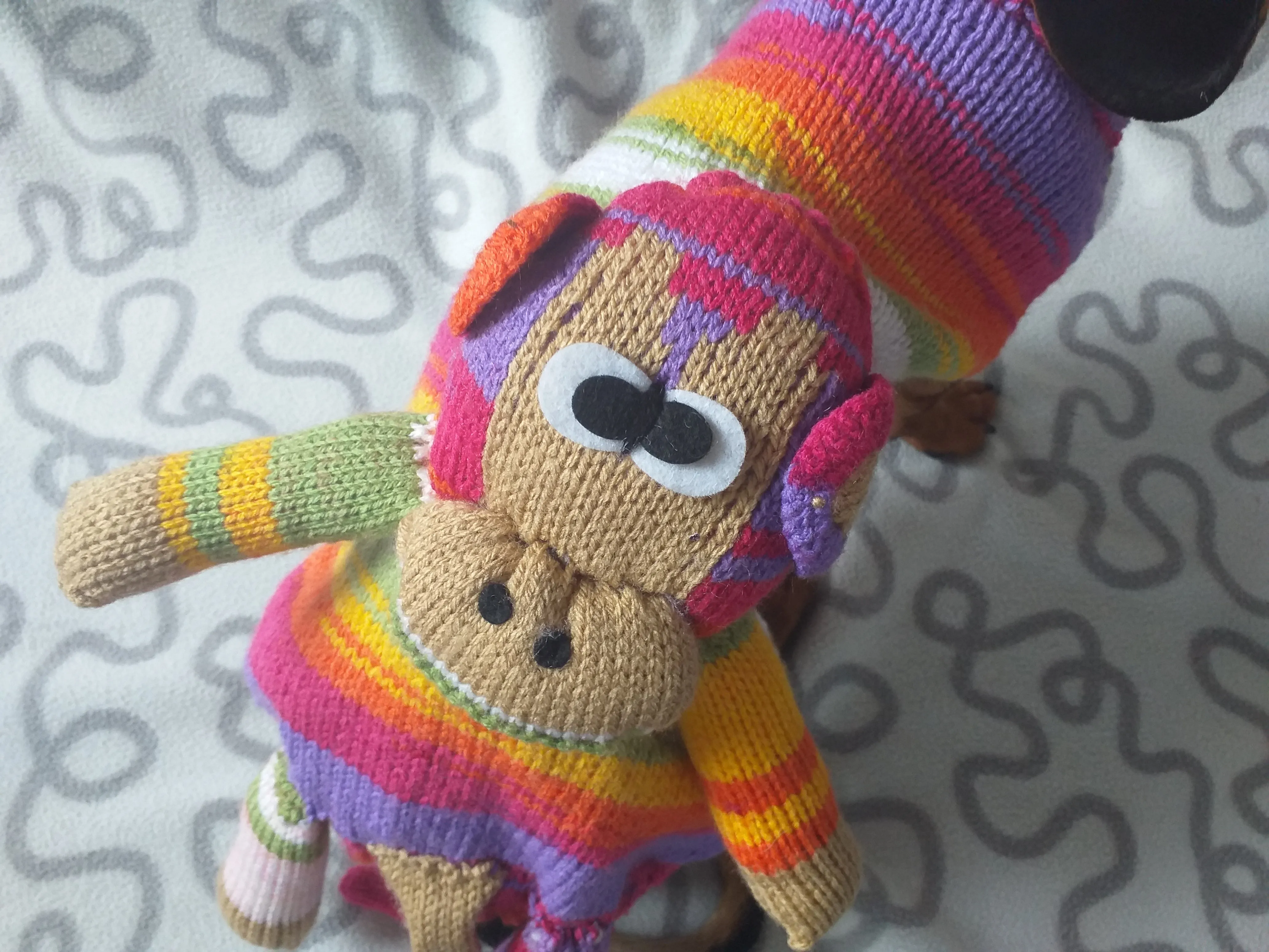 Pet clothes costume with toy monkey, dog sweater monkey, jumper for dachshund monkey