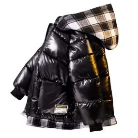 Plaid Patch Hooded Coat