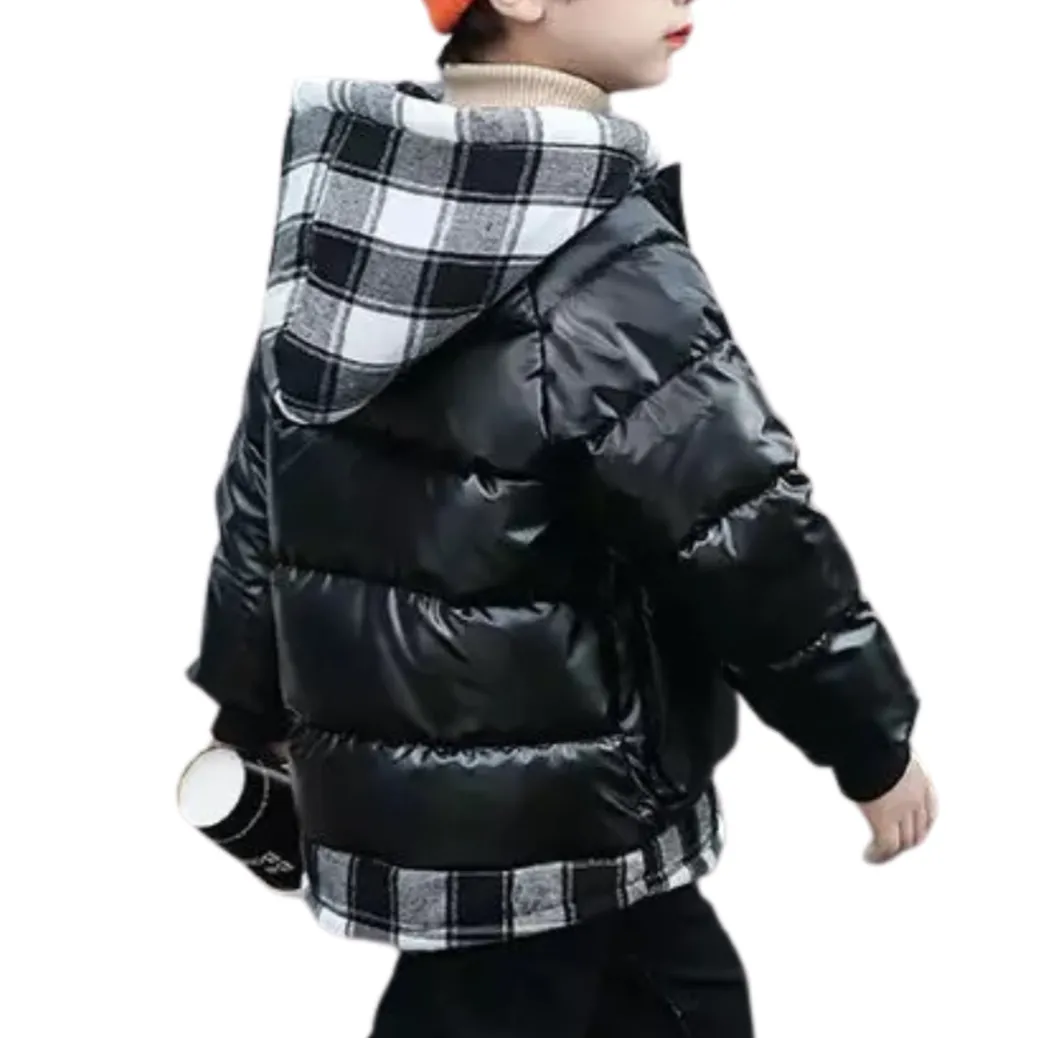 Plaid Patch Hooded Coat