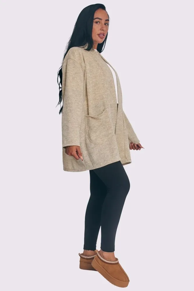 Plain Open Front Soft Feel Pockets Cardigan