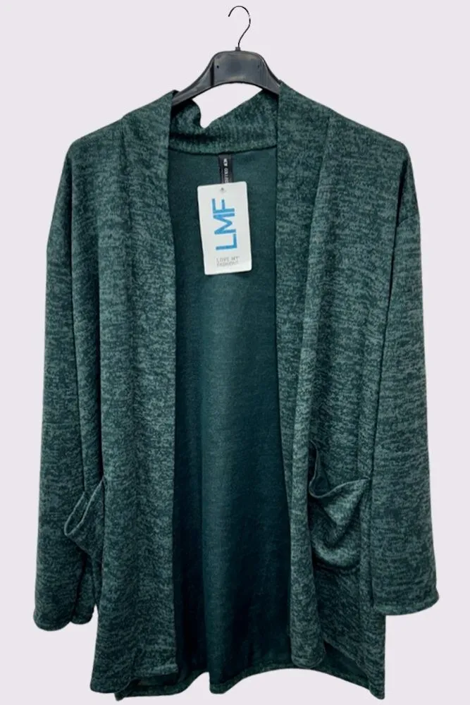 Plain Open Front Soft Feel Pockets Cardigan