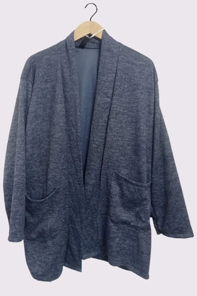 Plain Open Front Soft Feel Pockets Cardigan