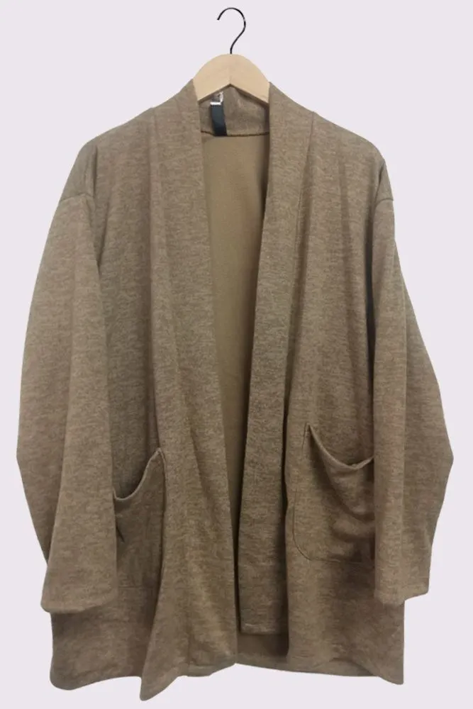 Plain Open Front Soft Feel Pockets Cardigan