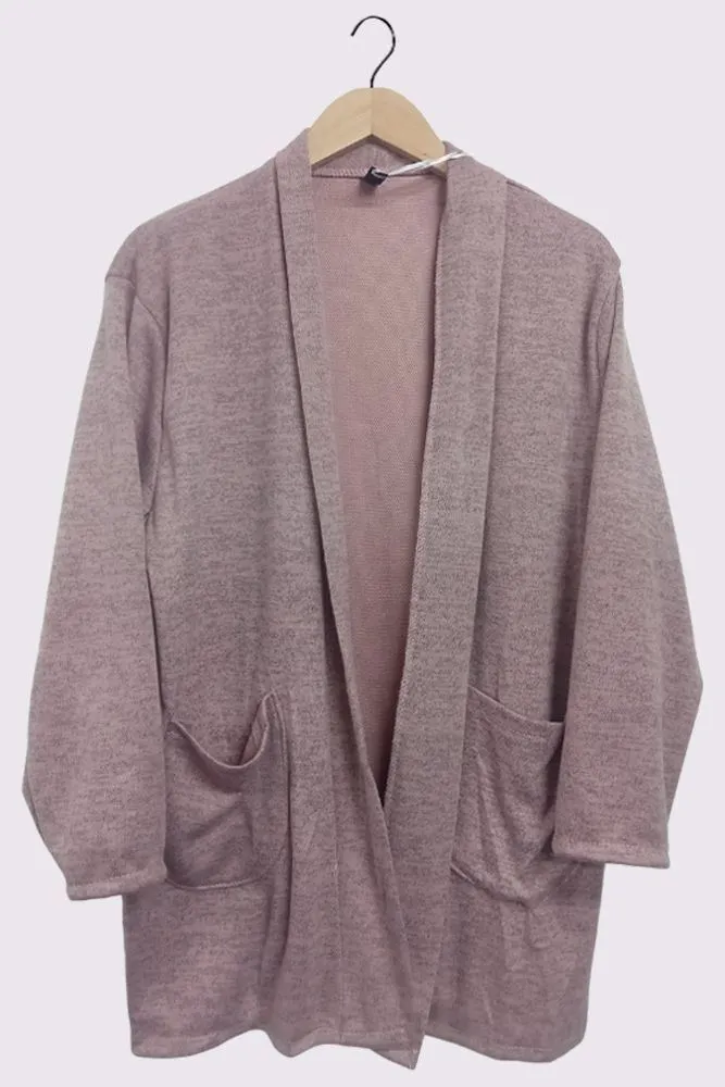 Plain Open Front Soft Feel Pockets Cardigan