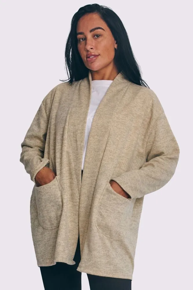 Plain Open Front Soft Feel Pockets Cardigan