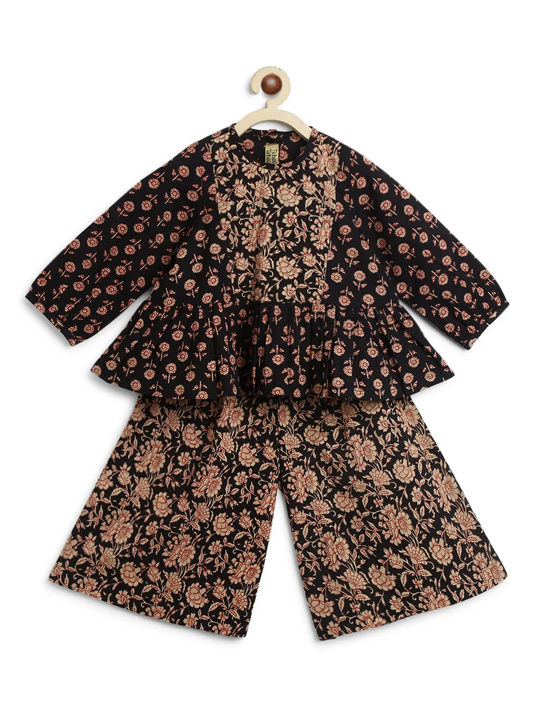 Pre-Order: Girls Indie Print Cotton Co-ord Top Pant Set - Black