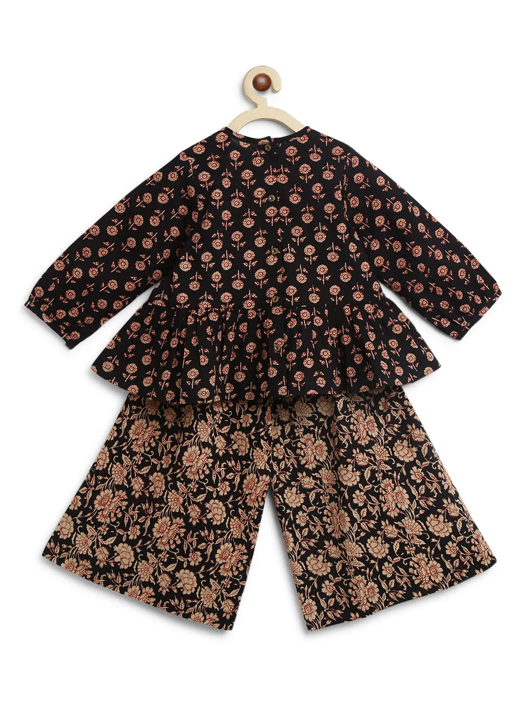 Pre-Order: Girls Indie Print Cotton Co-ord Top Pant Set - Black