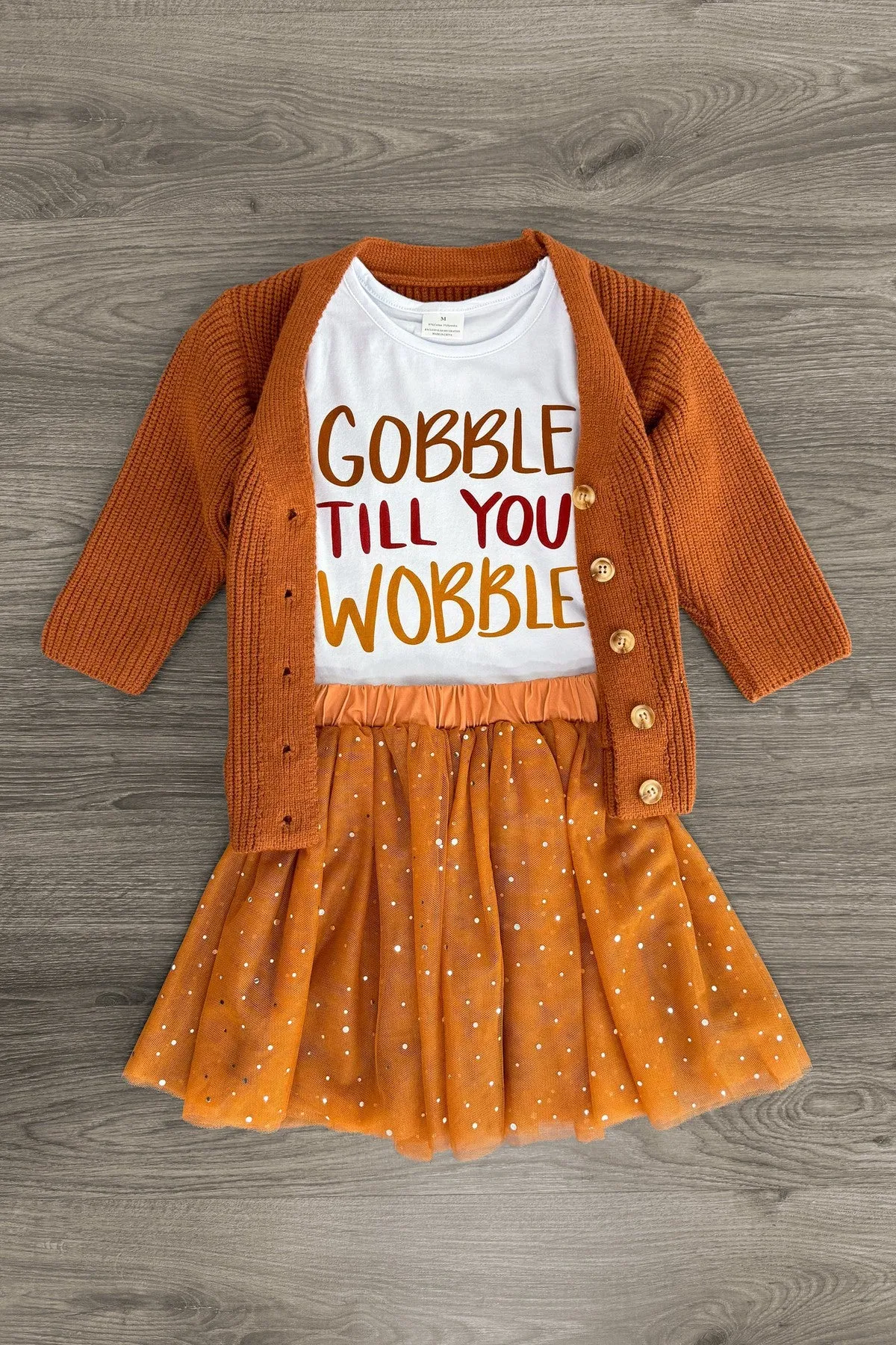 "Gobble Till You Wobble" Cardigan Skirt Set - 3 Piece