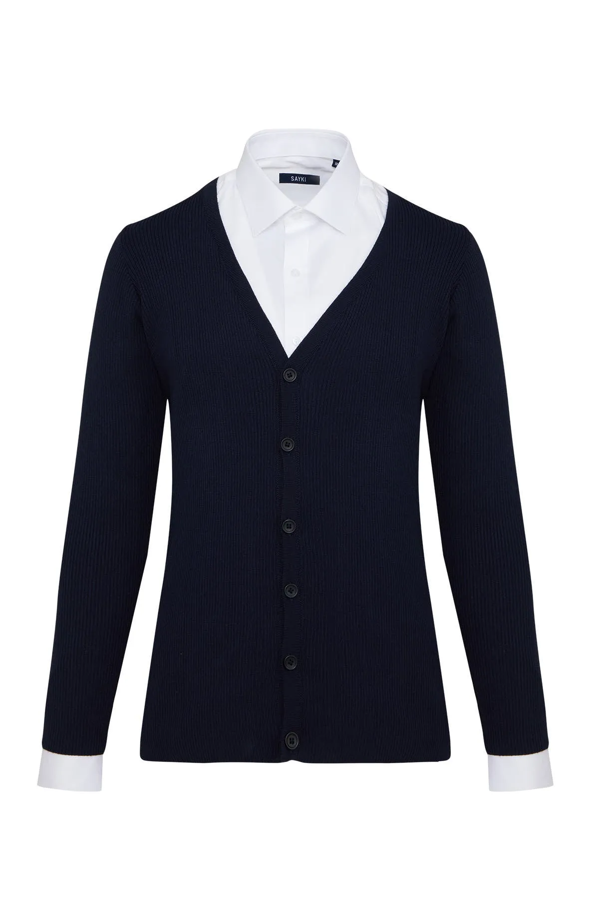 Regular Fit Navy Wool Blend Cardigan