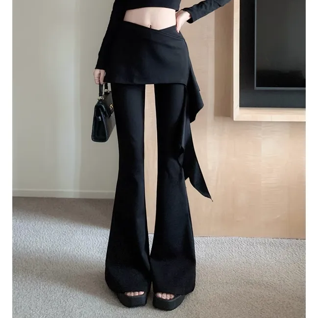 Removable Ruffle Waist Slim Flared Pants