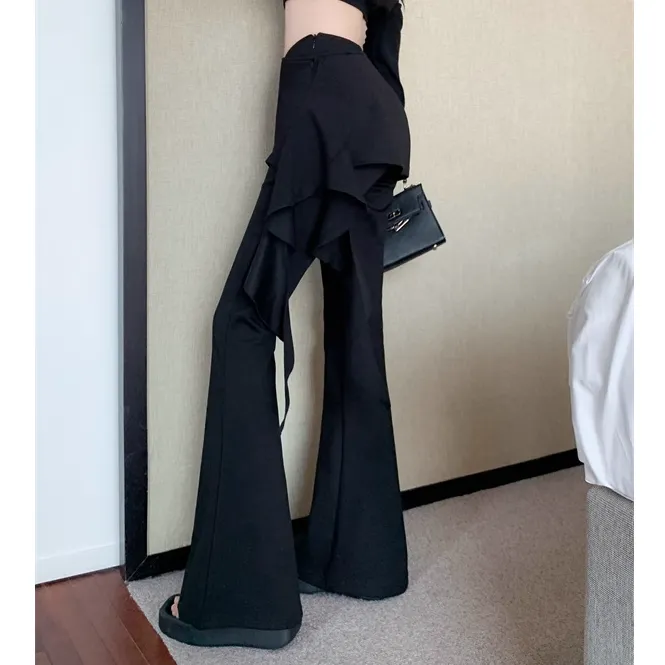 Removable Ruffle Waist Slim Flared Pants