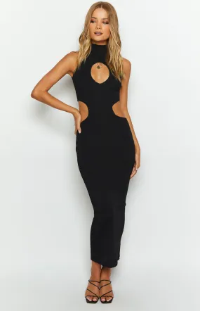 Rosah Black High Neck Maxi Dress