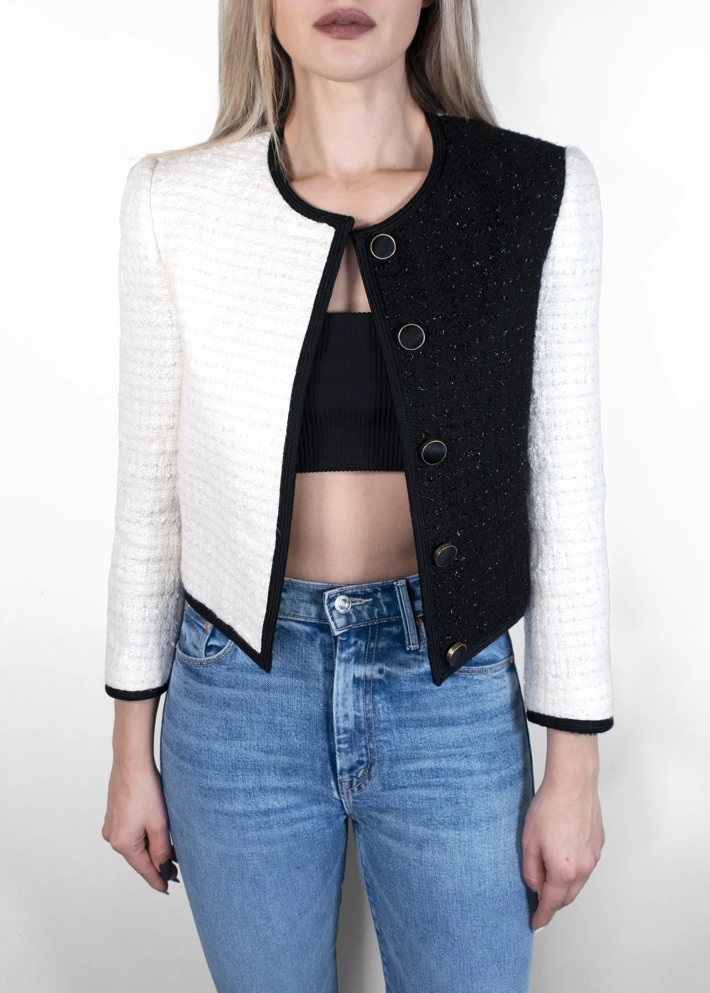 Saint Laurent Cropped Two-tone Metallic Tweed Jacket