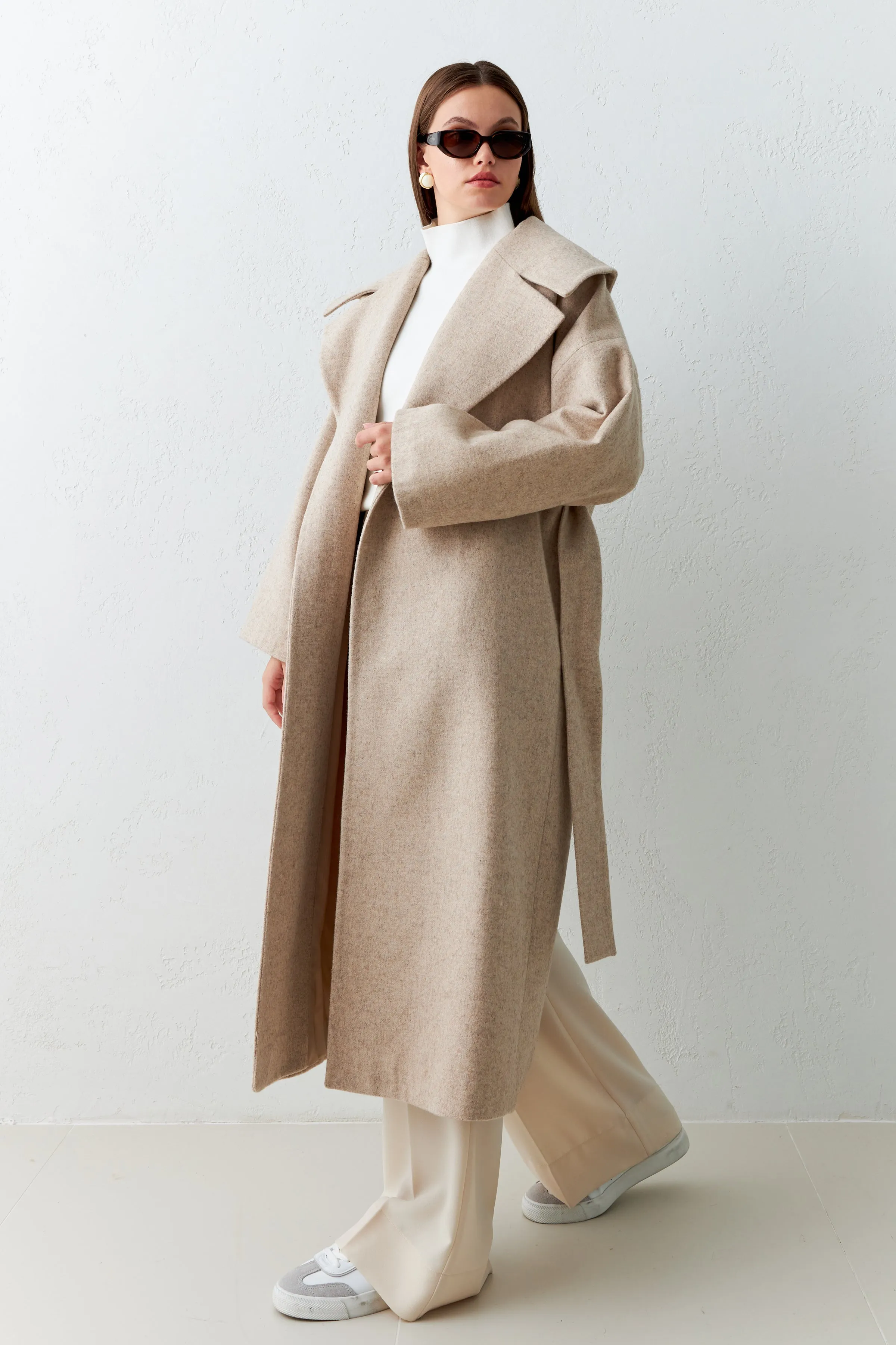 Setre Belt Detailed Long Coat Beige