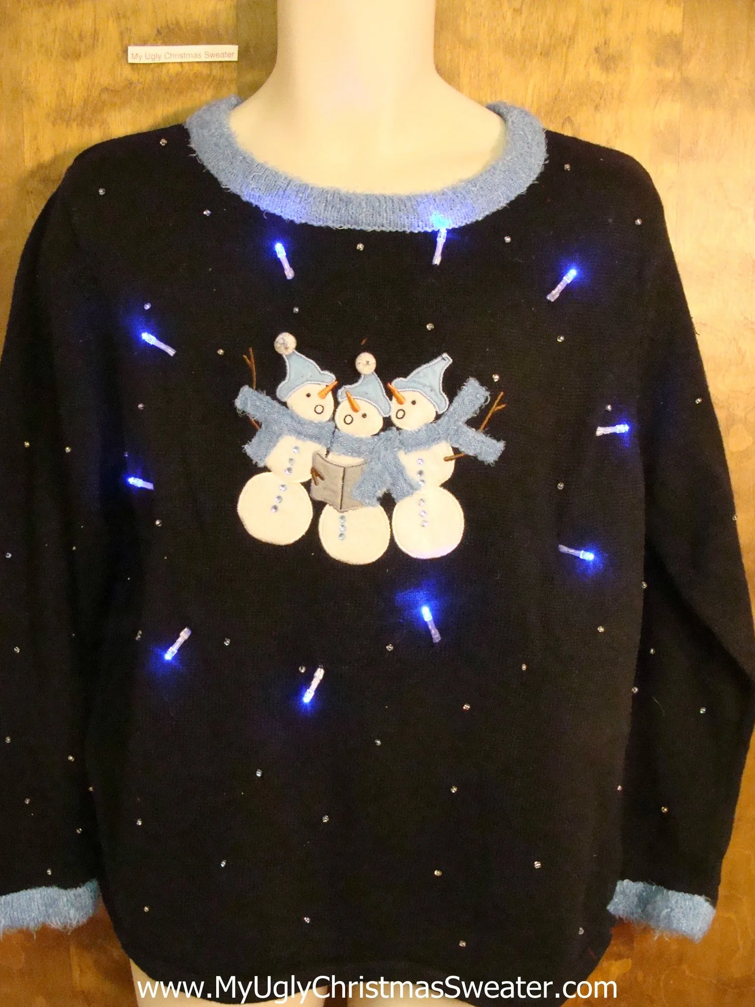 Snowman Trio Carolling Crazy Christmas Sweater with Lights