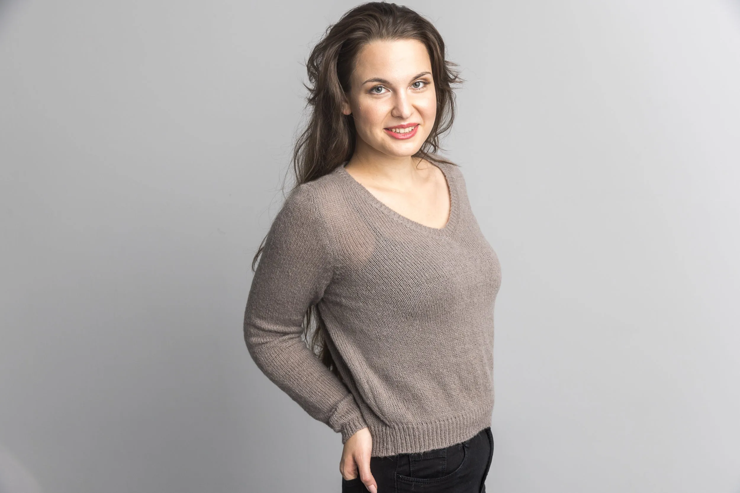 STRICK-SET Alpaka Seide Pullover mit V-Ausschnitt