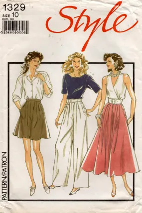 Style 1329 Womens Side Buttoned Skirt Culottes & Pants 1980s Vintage Sewing Pattern Size 10 Waist 25 inches