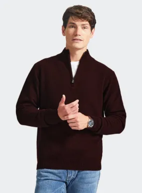 Sw87 Half-Zip Funnel Neck Ribbed Sweater - Wine