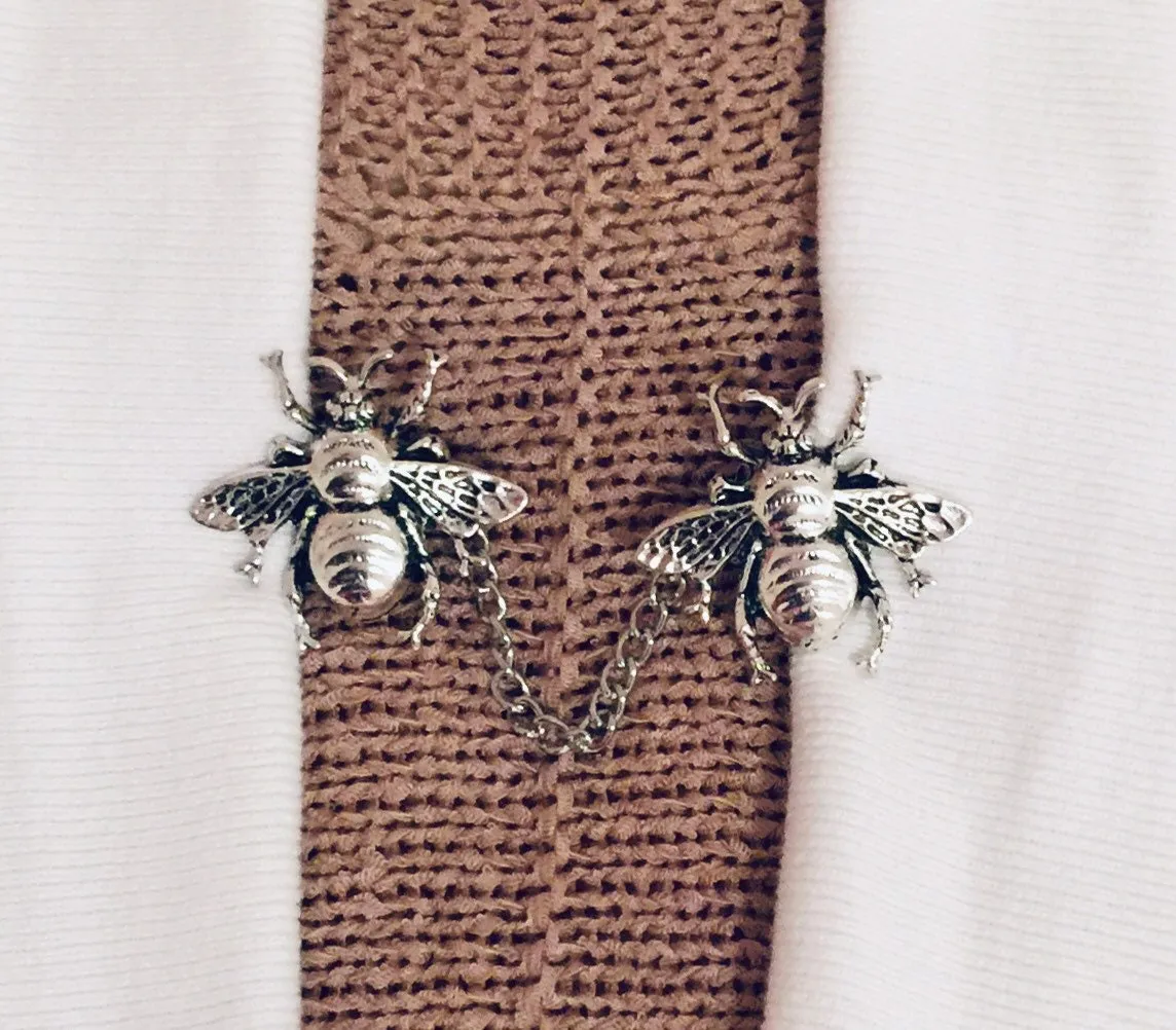 Sweater Clips Bumble Bee Silver Sweater Clip Chains Honey Bee Collar Pins Collar Chain