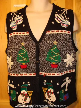 Tacky Ugly Christmas Sweater Vest with Festive Snowmen, Snowflakes, and Ornaments  (f297)