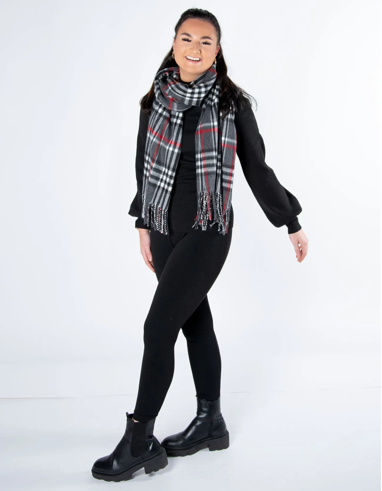 Tartan Blanket Scarf | Dark Grey & Red