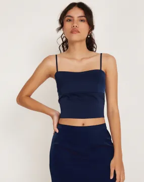 Tenley Crop Top in Satin Midnight Navy Blue