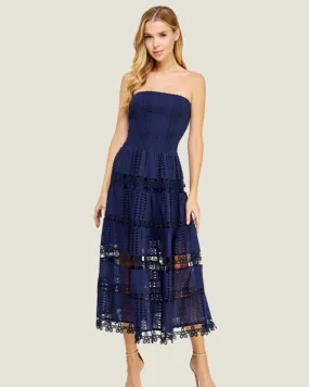 The Maryann: Navy Eyelet Lace Midi Dress