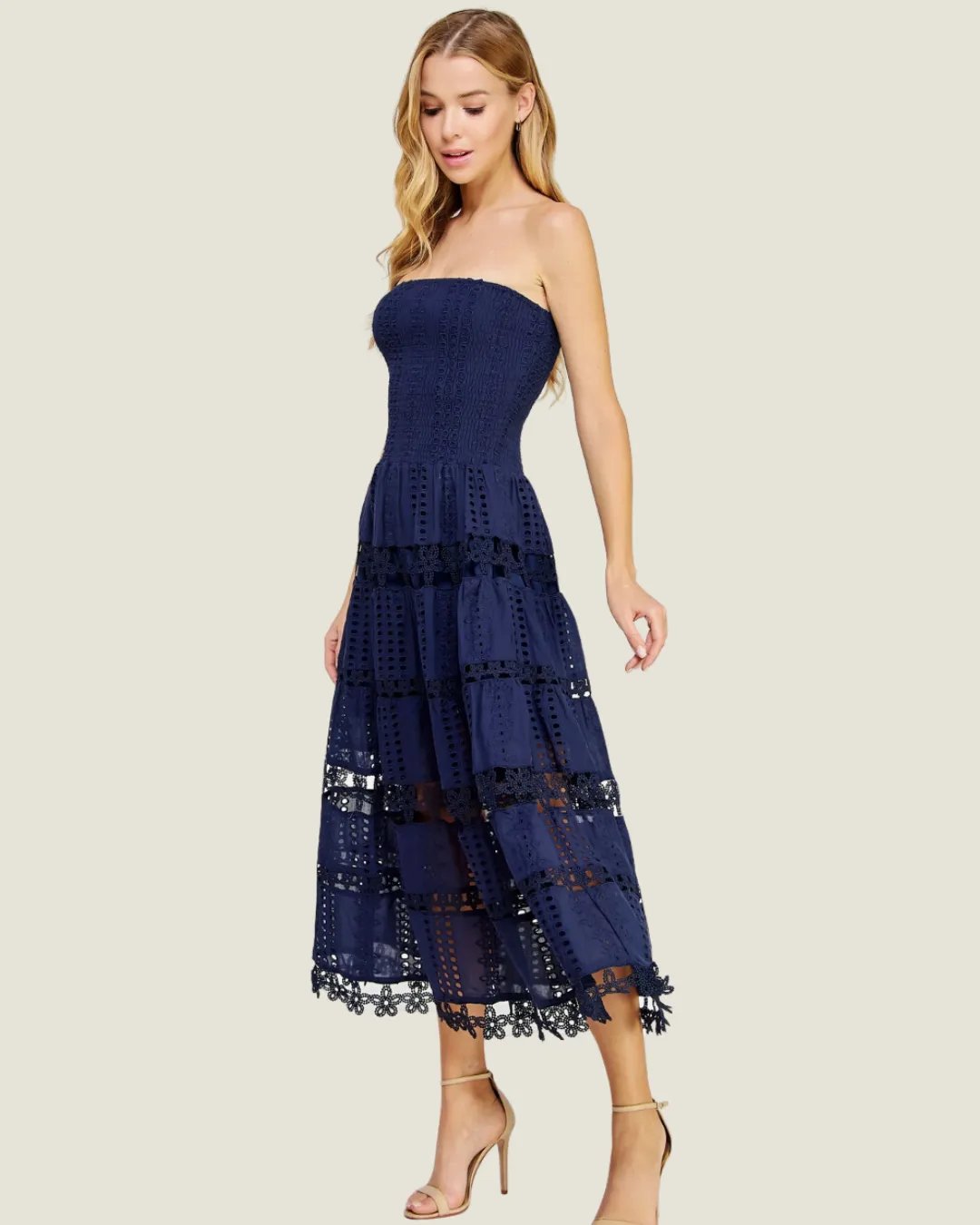 The Maryann: Navy Eyelet Lace Midi Dress