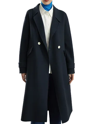 Womens Vera Front Button Blue Wool Long Coat