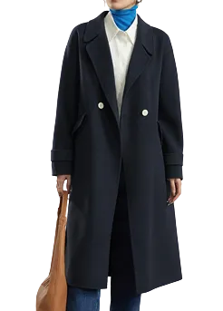 Womens Vera Front Button Blue Wool Long Coat