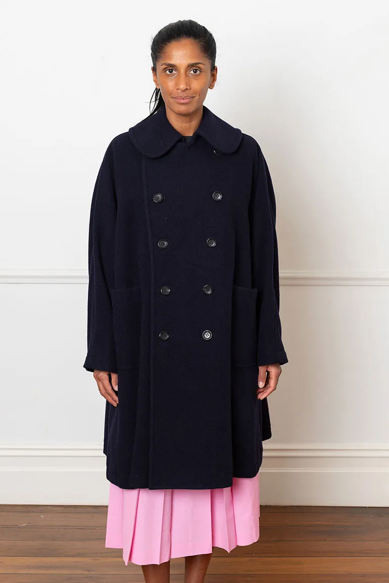 Wool Nylon Blend Coat - Navy