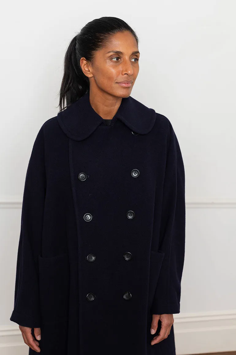 Wool Nylon Blend Coat - Navy