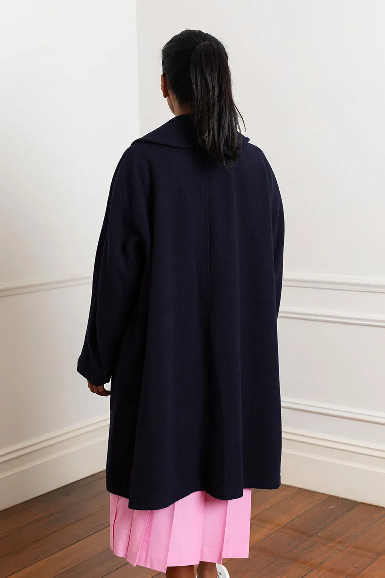 Wool Nylon Blend Coat - Navy