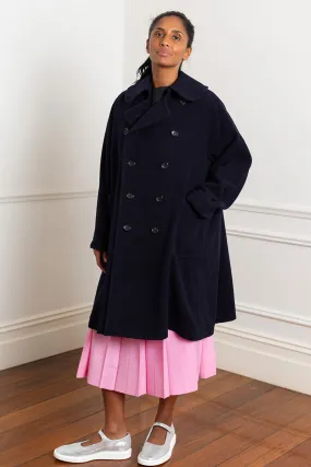 Wool Nylon Blend Coat - Navy