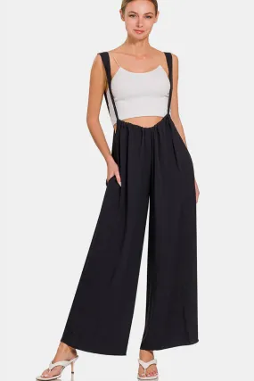 ZENANA Tie Back Suspender Jumpsuit with Pockets